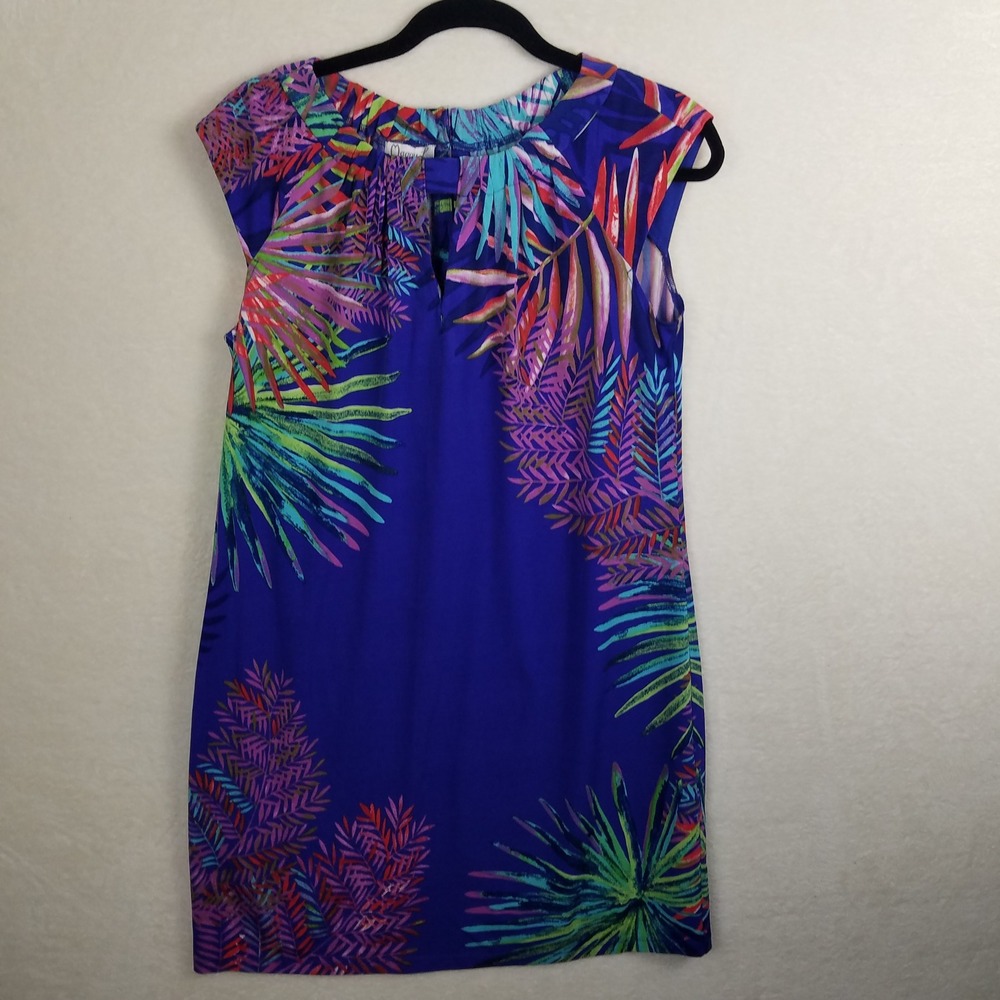 Maggy L Tropical Print Sleeveless Dress Women Blue Purple‎ Green Pink Cap Sleeve